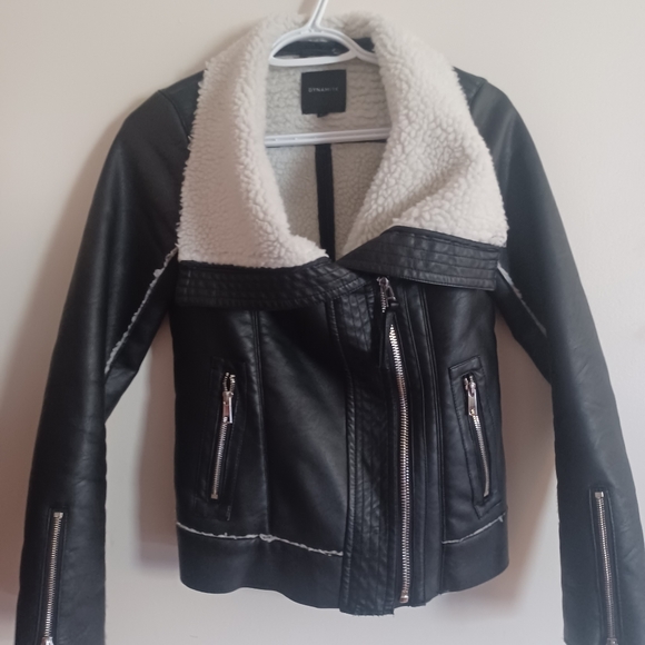 XS Dynamite Black Faux Leather & Sherpa Jacket - Picture 2 of 5